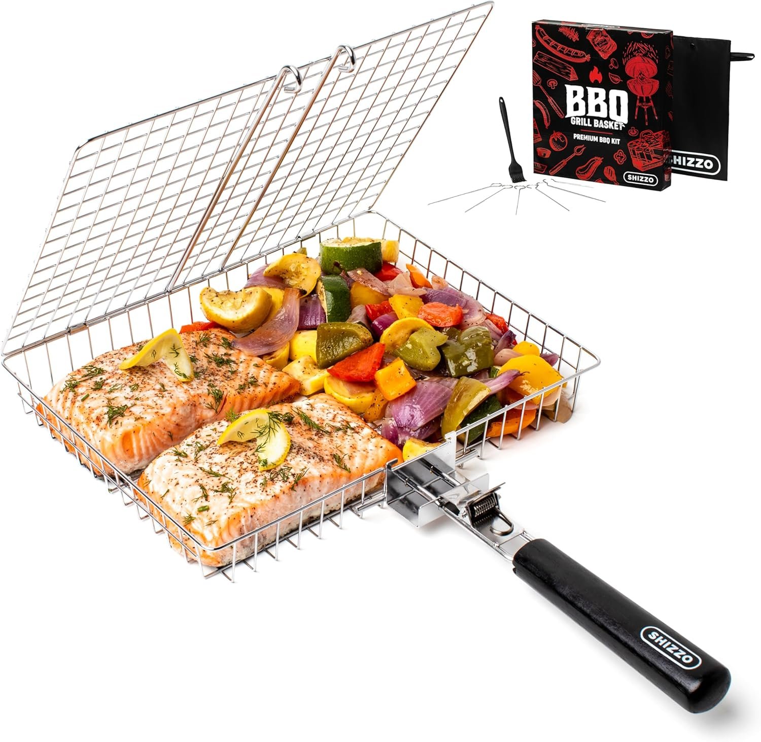SHIZZO Set de Parrilla: Cesta, Cepillo, Pinchos y Funda